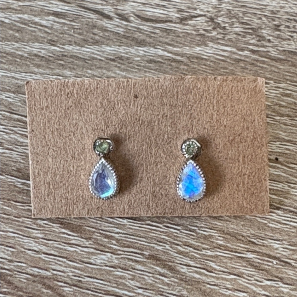 Teardrop Moonstone Silver Stud Earrings